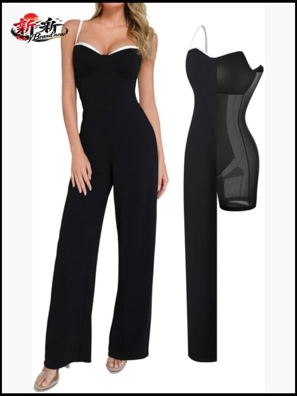 Formal Wide Leg Long Pants Jumpsuit with Built-in Shapewear Sleeveless